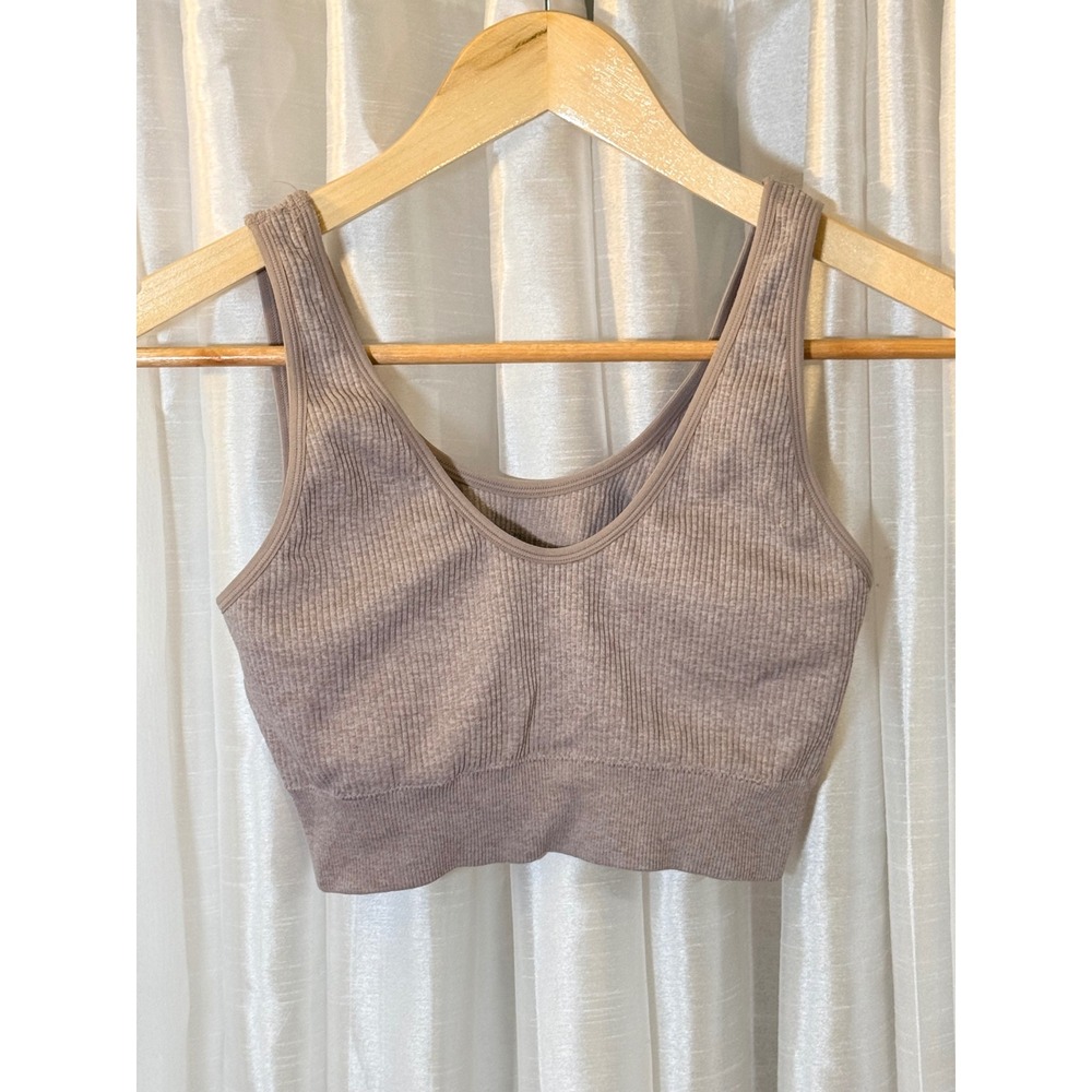 Aerie Ribbed Seamless Bralette Womens Medium Taupe Mauve V-Neck Crop Top